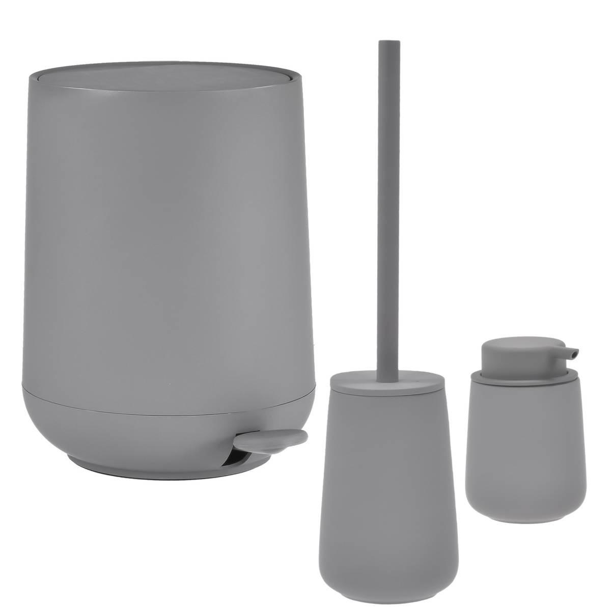 BAD ACCESSOIRES SET Nova ONE 3tlg. grey (grau) - Grau, Kunststoff (23/29/23cm) - Zone Denmark