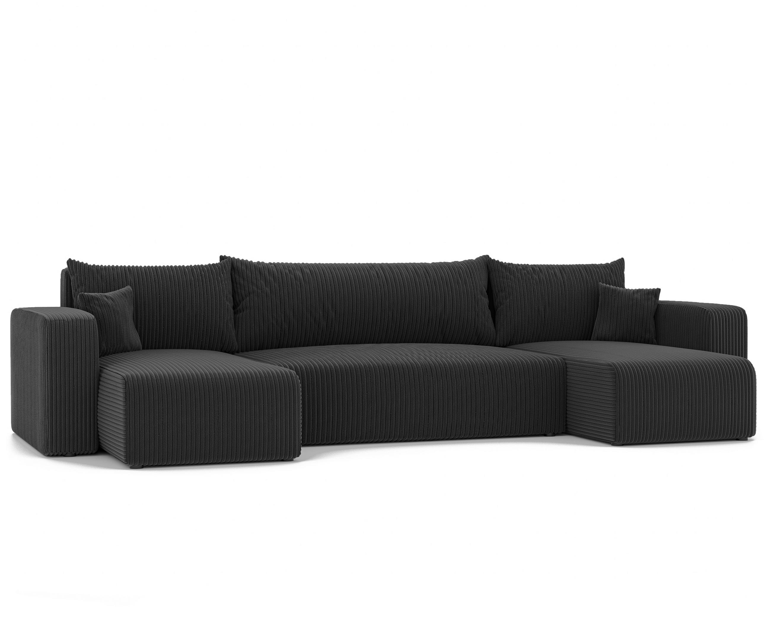 WOHNLANDSCHAFT mit Schlaffunktion und Bettkasten, Schwarz - Schwarz, Holzwerkstoff/Textil (318/79/145cm) - Idohome