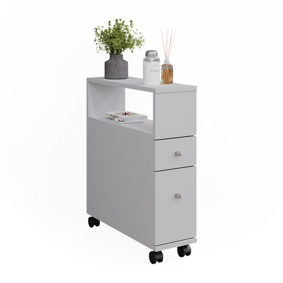 BADSCHRANK Fynn Weiß 17.6 x 61.6 cm mit 2 Schubladen - Weiß, Holzwerkstoff (17.6/61.6/52.8cm) - Vicco