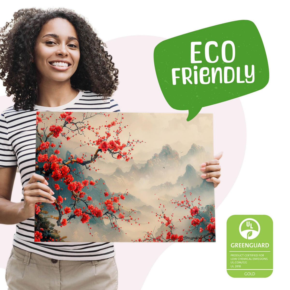 LEINWANDBILD für Wohnzimmer Blumen Berge Landschaft 120cm x 80cm - Beige/Rot, Textil (120/80cm) - Muralo