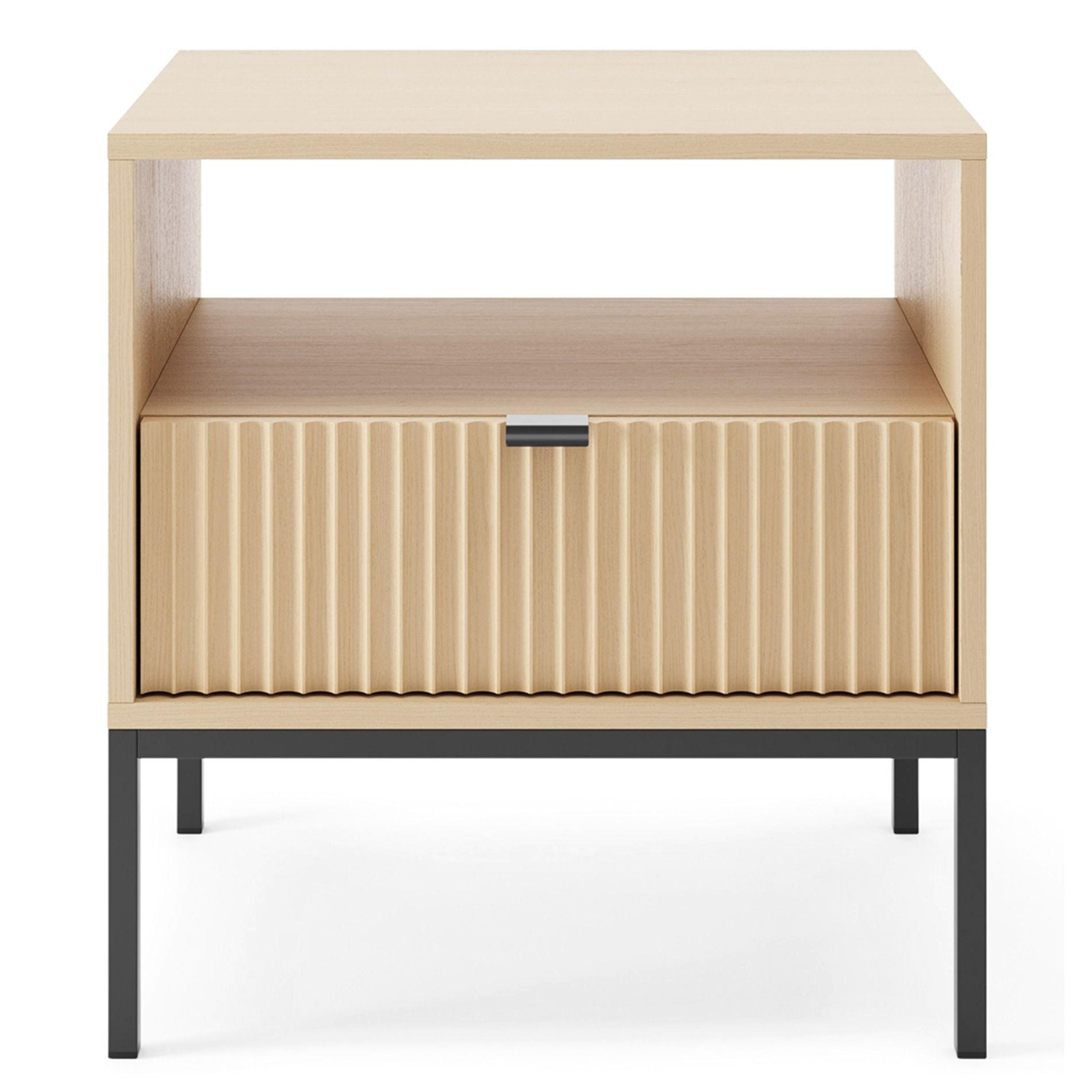NOČNÝ stolík Vellore Dekor dub so zásuvkou, 54 cm - čierna/béžová, kov/kompozitné drevo (54/56/39cm) - Selsey
