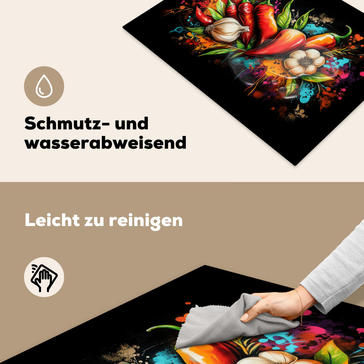 HERDABDECKPLATTE Gemüse - Paprika - Knoblauch - Graffiti - Farbe - Bunt 71x52 cm - Rot, Kunststoff (71/0.2/52cm) - MuchoWow