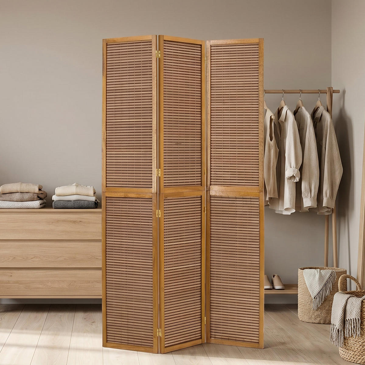 PARAVENT 3-tlg. 132/175 cm Braun Bambuslamellen - Braun, Holz (132/175/2cm) - Homestyle4u