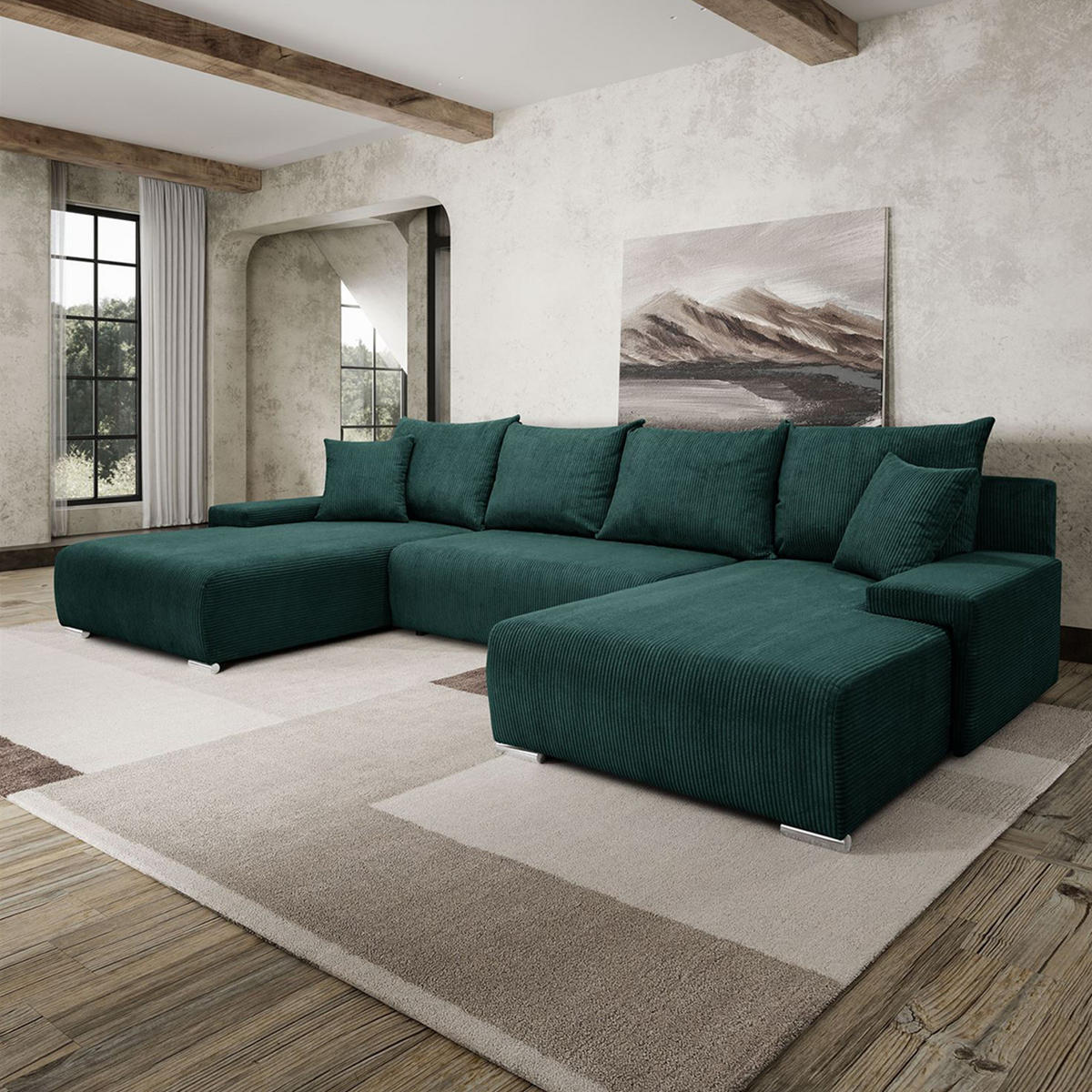 ECKSOFA Trawanga s funkcí spaní, Zelená - zelená barva, textil (348/188cm) - Fedve