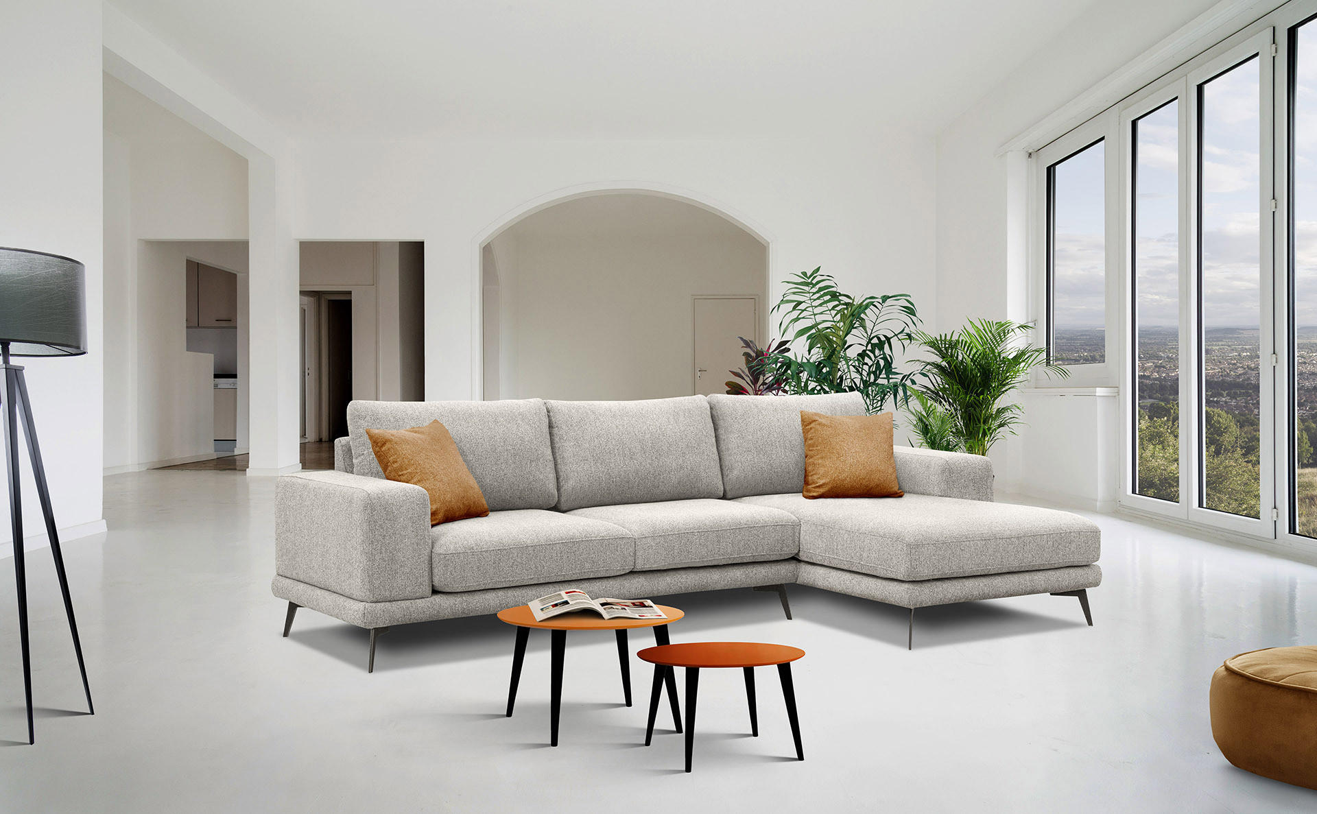 ECKSOFA MEDIOLANE 4-Sitzer, hellgrau - Hellgrau, Holzwerkstoff/Textil (282/219cm) - Courtois Laville