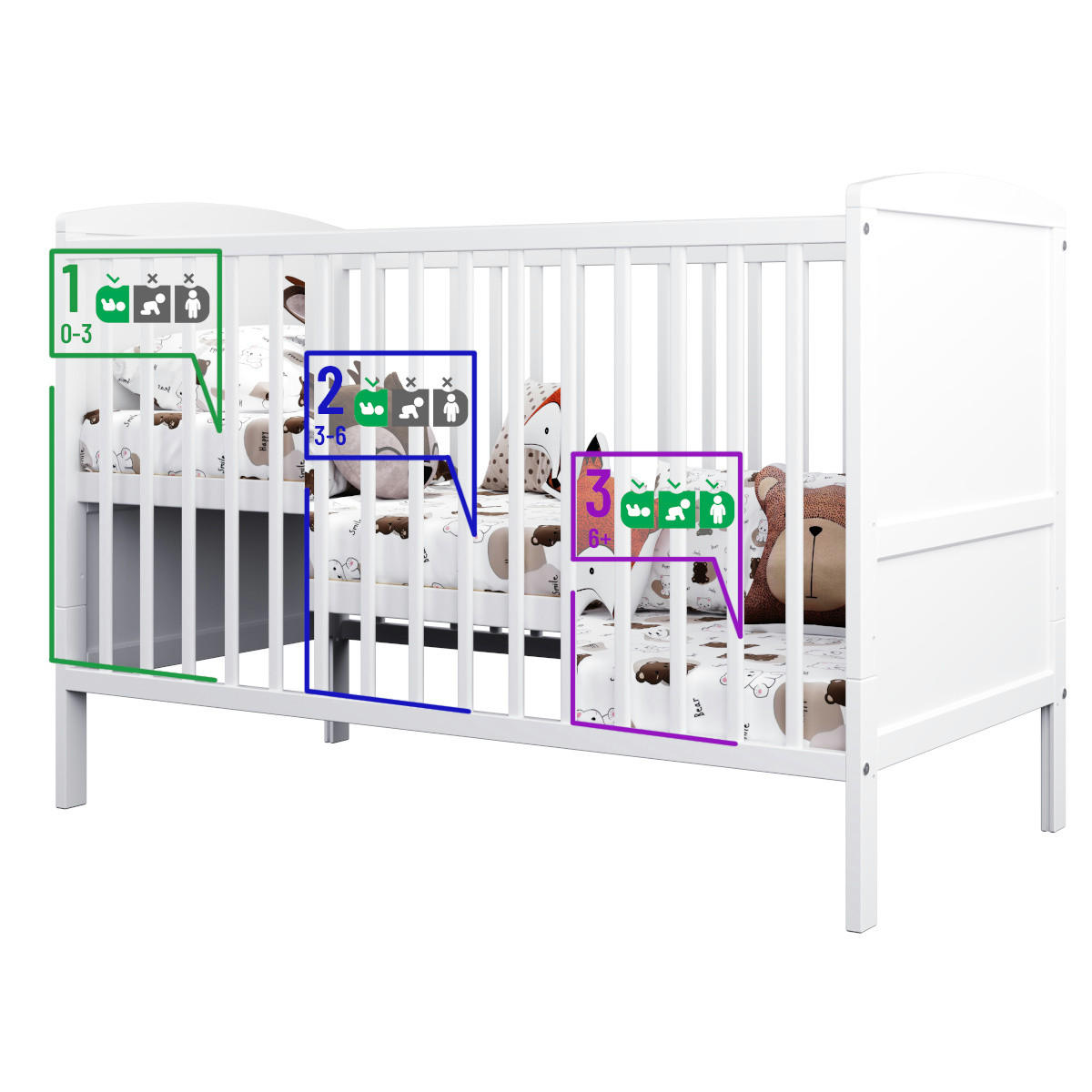 BABYBETT 2-IN-1 60/120 cm Weiß - Weiß, Holz (60/120cm) - Lettino