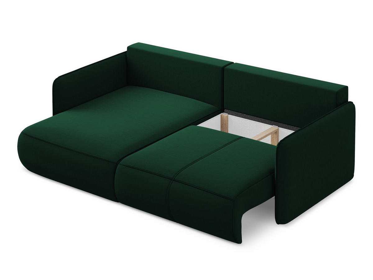ECKSOFA mit Schlaffunktion Samt Stoff Grün - Dunkelgrün/Schwarz, Kunststoff/Textil (148/207cm) - Makamii