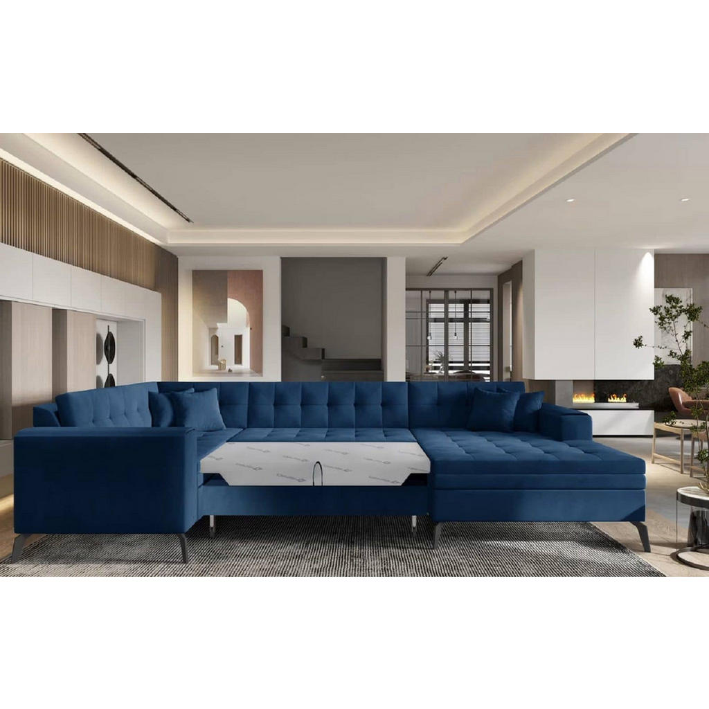 Thumbnail - Eltap Wohnlandschaft, Dunkelblau, Textil, Echtholz,Kiefer, 5-Sitzer, U-Form,L-Form, 340x93x180 cm, Wohnzimmer, Sofas & C...