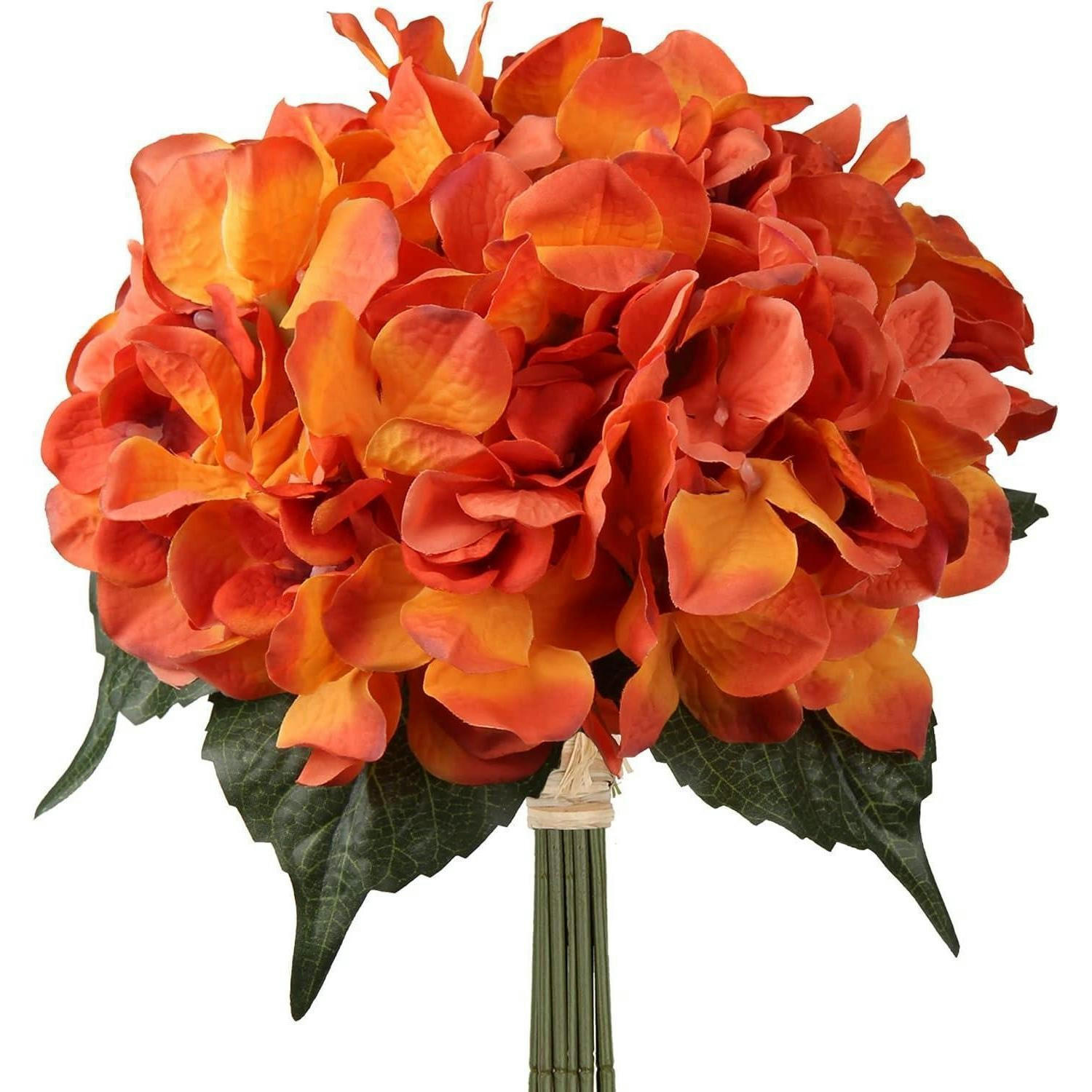 KUNSTBLUME Hortensien 9 Köpfe Dark Orange - Orange, Textil (10cm)