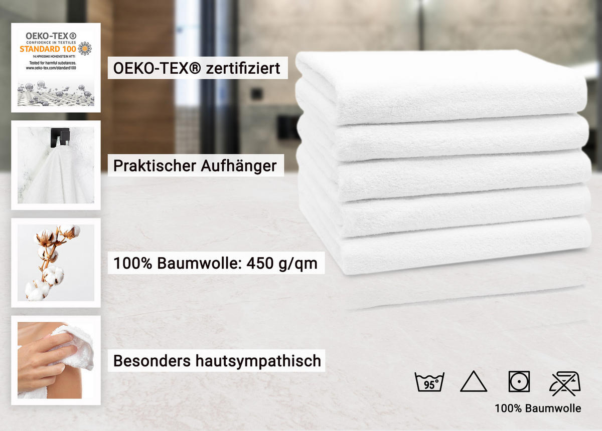 DUSCHTÜCHER, 5er-Set, 70x140 cm, 100% Baumwolle, Weiß - Weiß, Textil (70/140cm) - Zollner