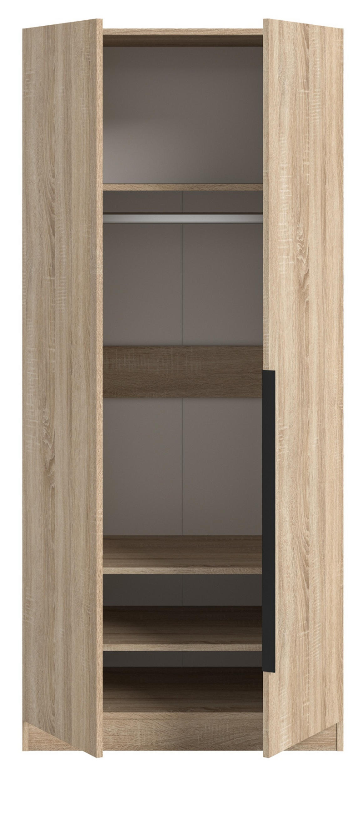 KLEIDERSCHRANK Eiche Sonoma 2-türig 80 x 181 cm, Drehtürenschrank mit Kleiderstange - Eichefarben/Schwarz, Holzwerkstoff/Kunststoff (80/181/52cm) - Inn.Furn