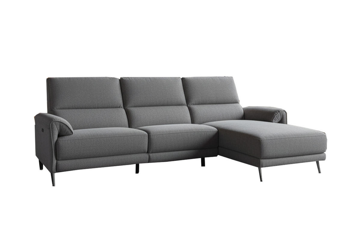 ECKSOFA ADRIANA Anthrazit Flachgewebe Relaxfunktion - Anthrazit/Schwarz, Textil/Metall (280/163cm) - KAWOLA