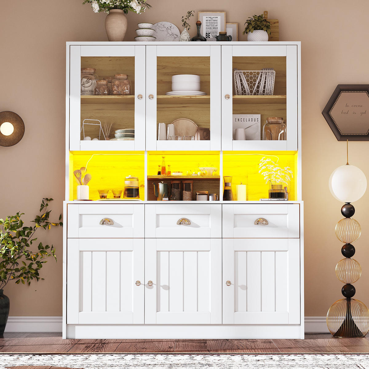 BUFFET 140/40/175 cm Weiß aus MDF mit LED-Beleuchtung - Weiß, Holzwerkstoff (140/175/40cm) - OKWISH