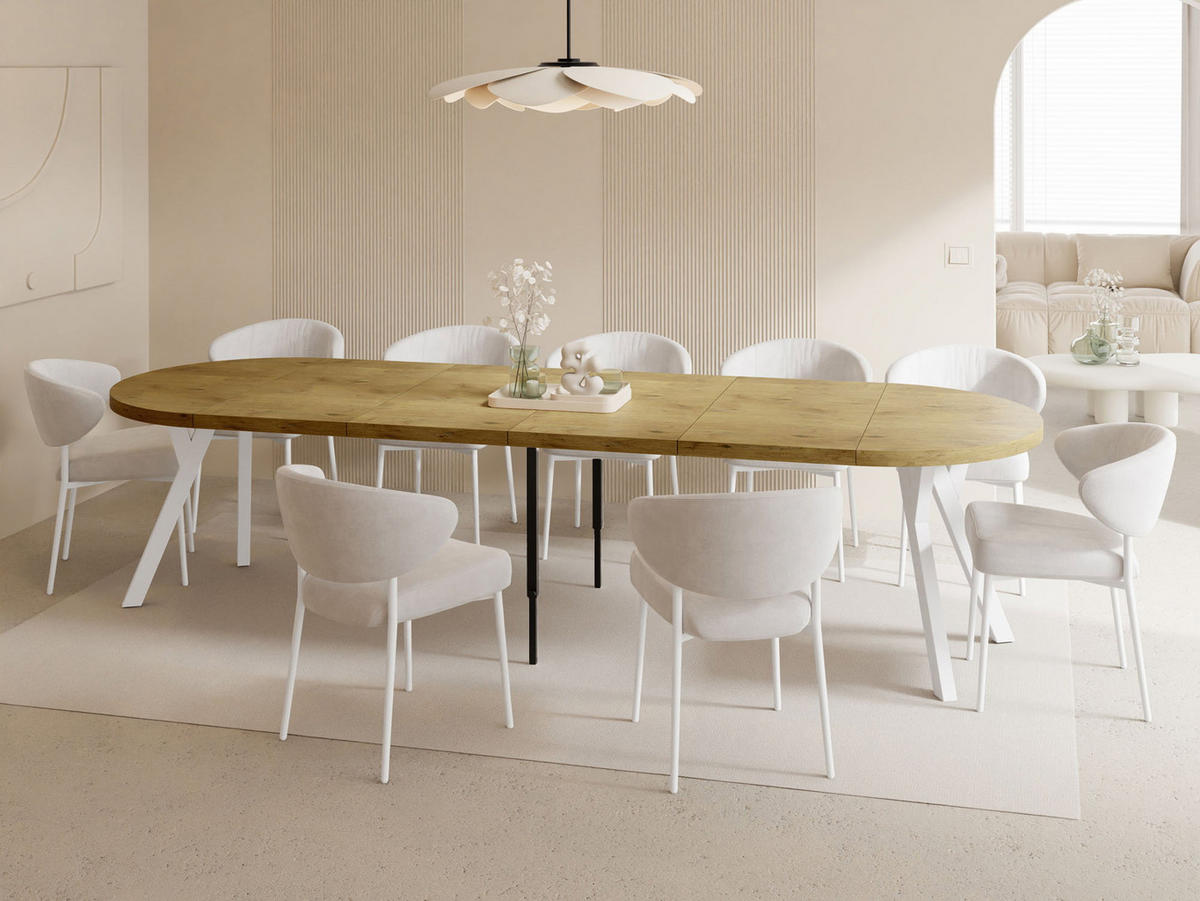 ESSTISCH Twixy XXL groß rund oval ausziehbar, Eiche Hell Braun 100-300/100/76 cm - Eichefarben/Braun, Holz/Holzwerkstoff (100/300/76cm) - WFL GROUP