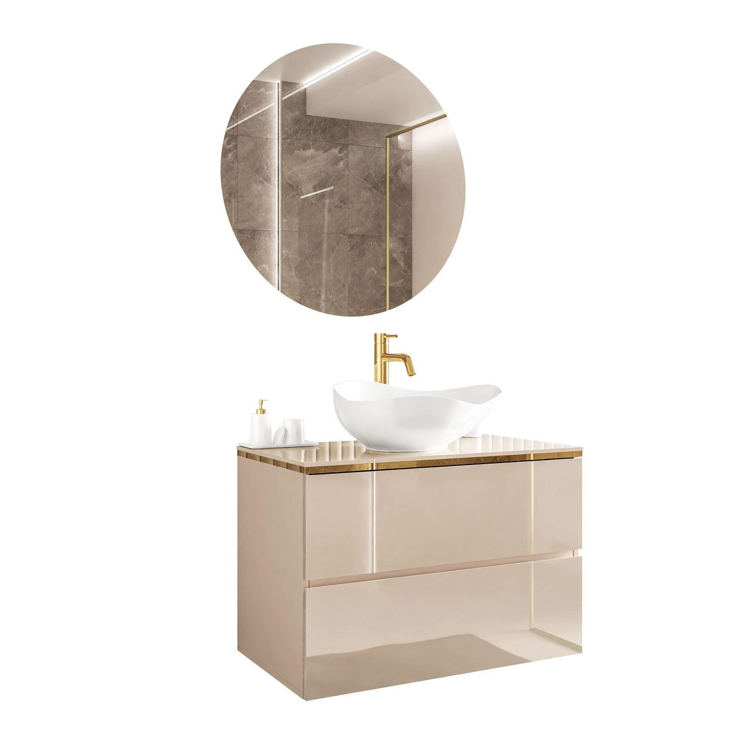 BADEZIMMERSCHRANK AURORA KASCHMIR GOLD - Kaschmir, Holzwerkstoff (80/55/45cm) - Lookway