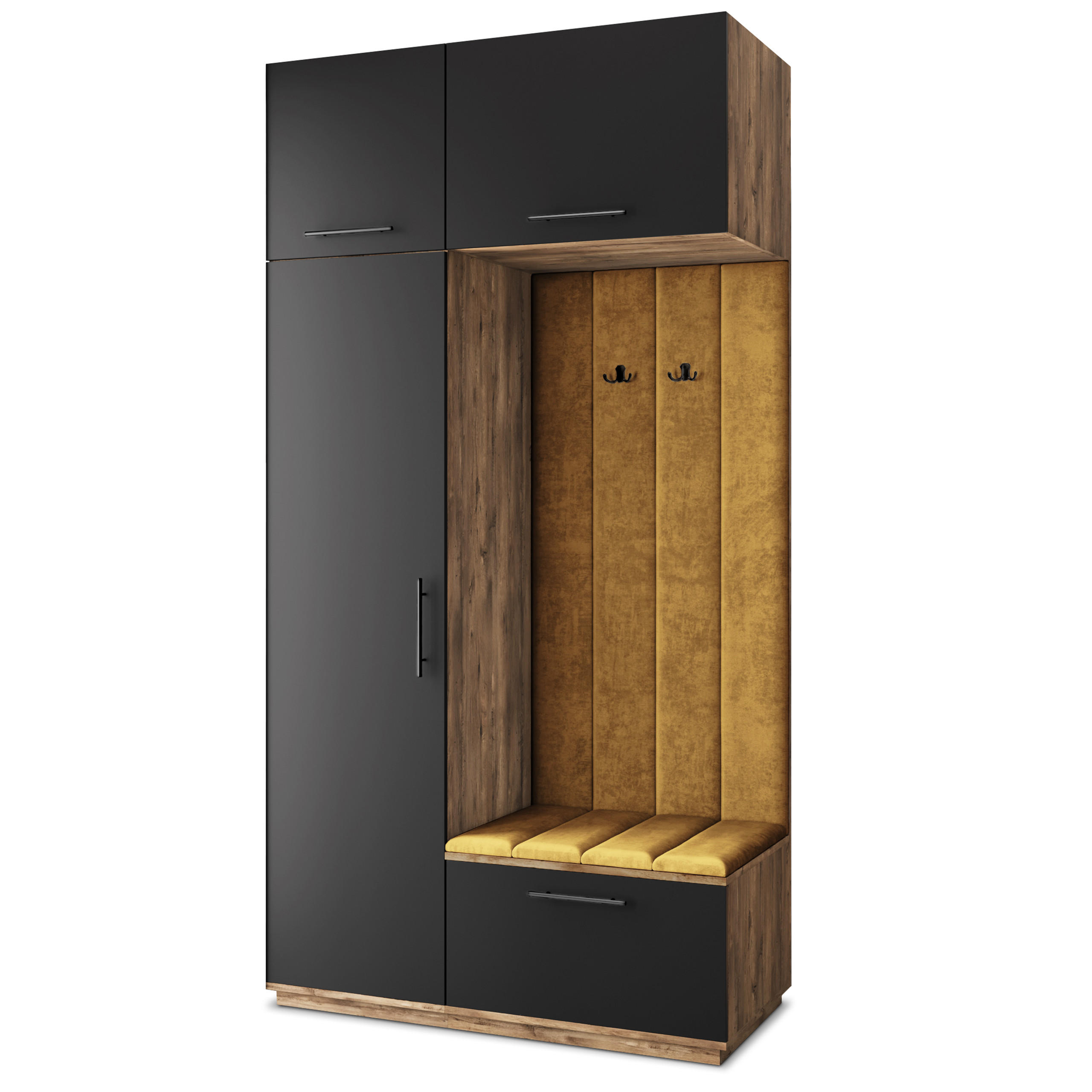 Masseno Garderobenschrank Eiche, Schwarz, Gelb 120x240x60 cm