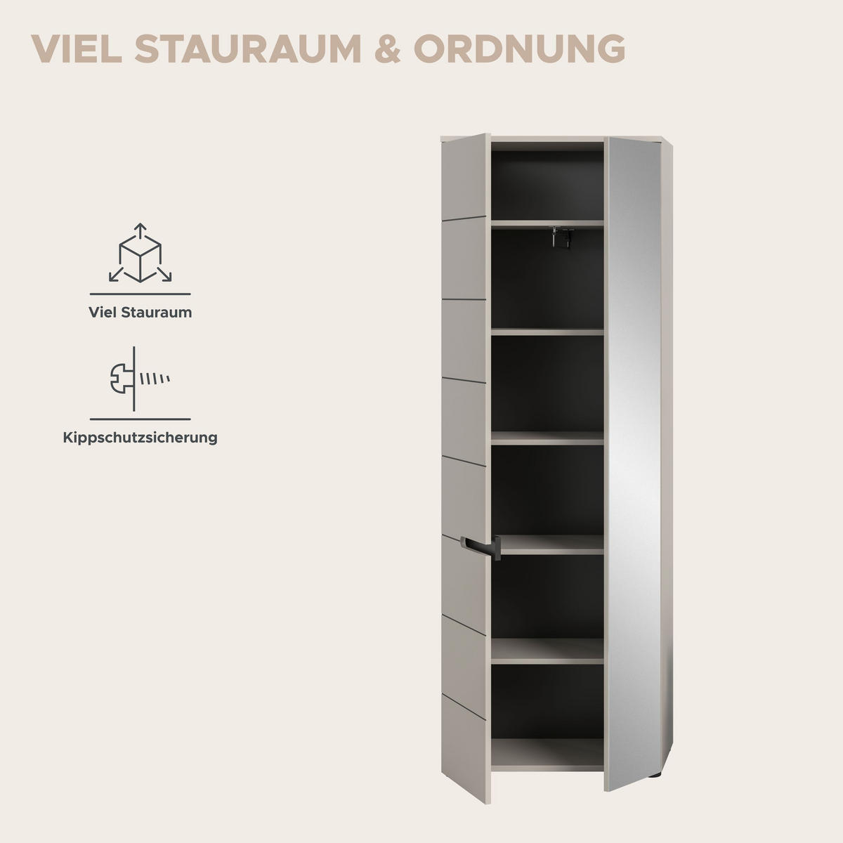 GARDEROBENSCHRANK Nova Garderobe in Basalt grau Nb. und Artisan Nb. B/H/T: 65x190x37 cm - Kaschmir, Holzwerkstoff (65/190/37cm) - Homes & Jones