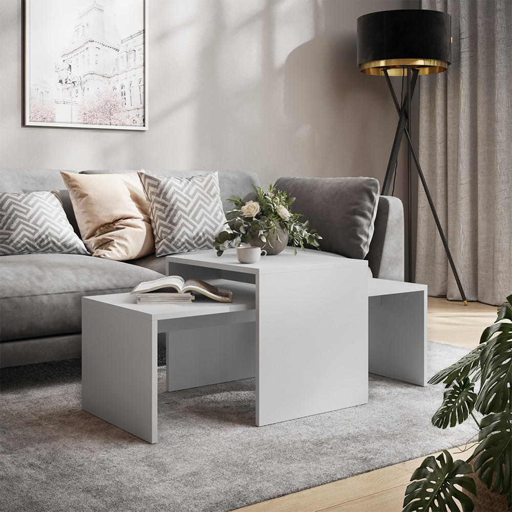 COUCHTISCH-SET Donat Weiß 100 x 48 cm ,2 Teile - Weiß, Holzwerkstoff (48/100/40.4cm) - Vicco