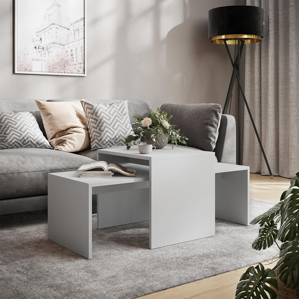 COUCHTISCH-SET Donat Weiß 100 x 48 cm ,2 Teile - Weiß, Holzwerkstoff (48/100/40.4cm) - Vicco