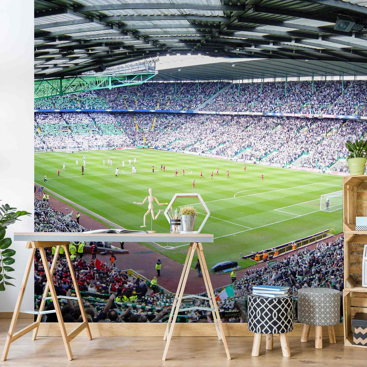 FOTOTAPETE Fußballstadion 288/288 cm - Grün, Papier (288/288cm) - Bilderwelten
