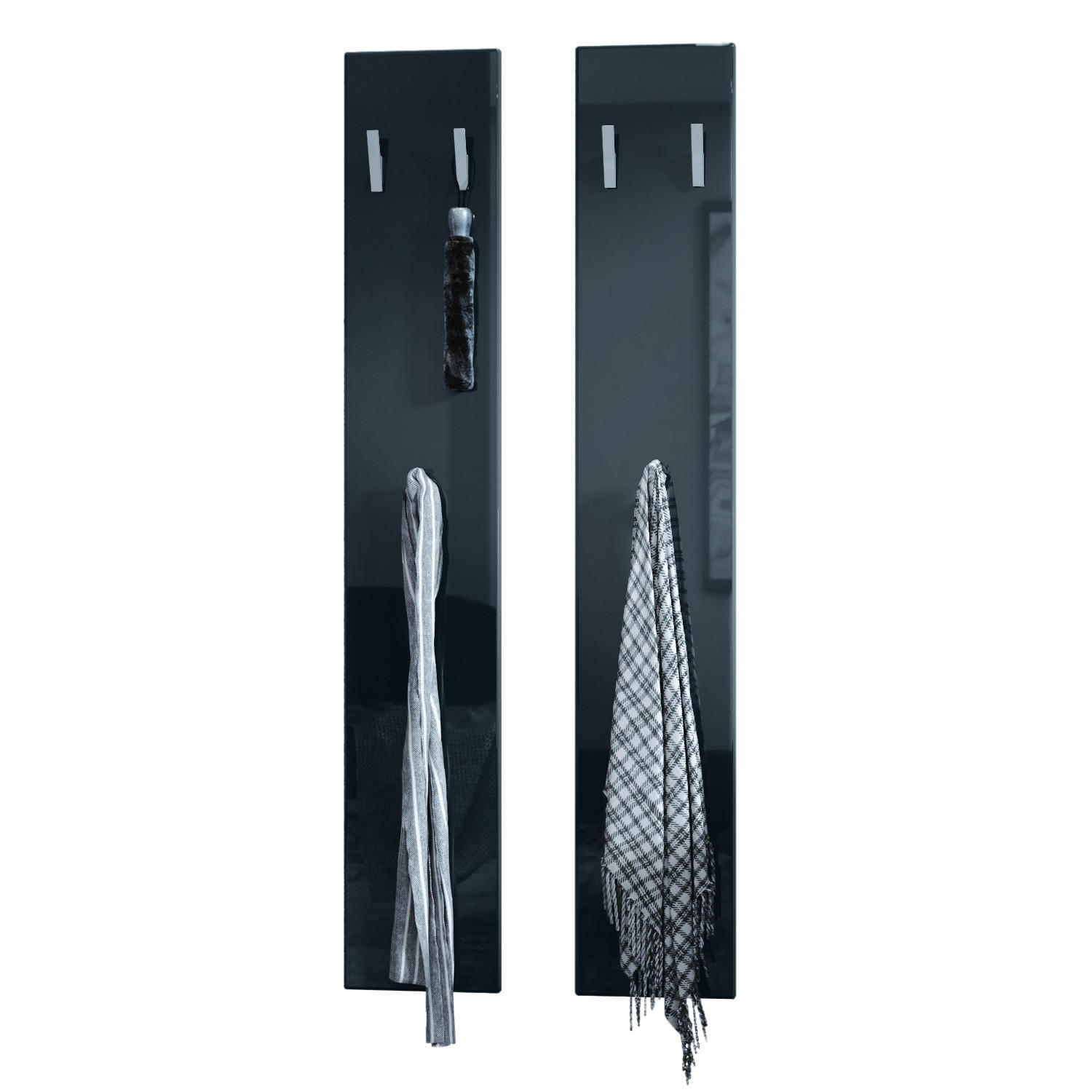 GARDEROBENPANEEL Wandpaneel Schwarz Hochglanz - Schwarz Hochglanz, Holzwerkstoff (24/140/2cm) - Vladon