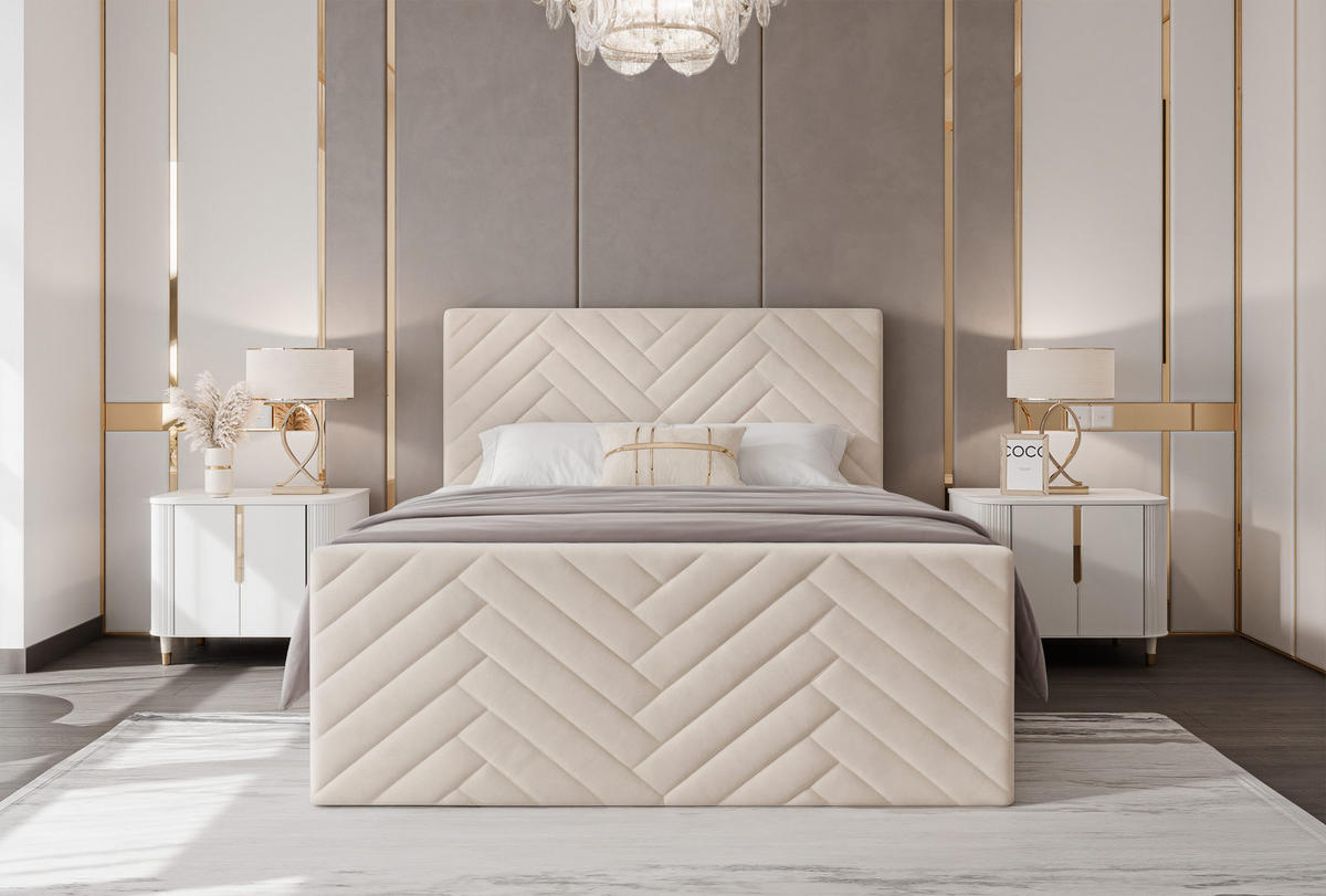 BOXBETT NEREA PLUS 160/200 cm mit Matratze und Topper, Creme - Creme, Holzwerkstoff/Textil (160/200cm) - Idohome