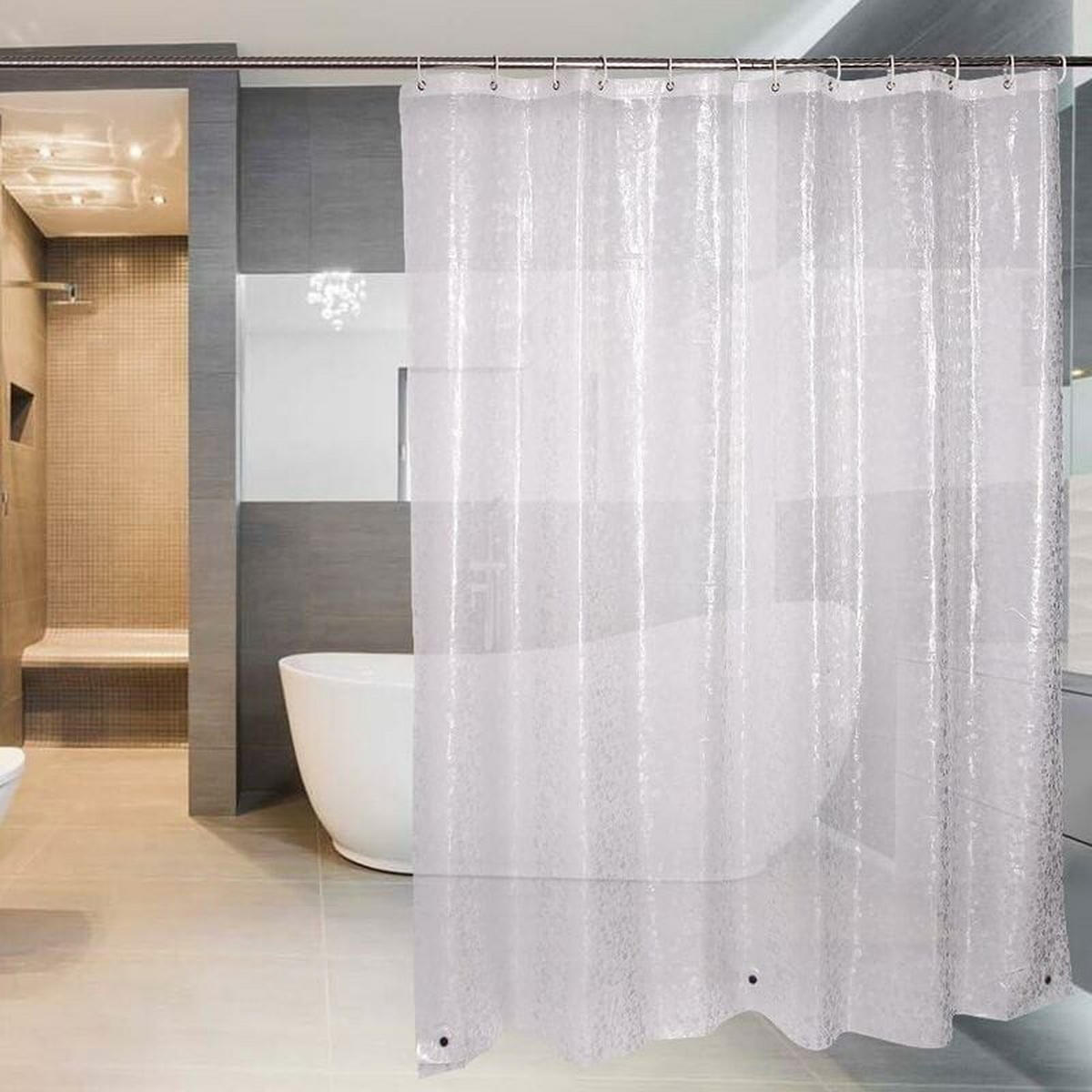 DUSCHVORHANG EVA 180 x 180 cm 100% wasserdicht schimmelresistent mit Ringen für Badewanne - Transparent, Kunststoff (180/180cm) - MCBOSON
