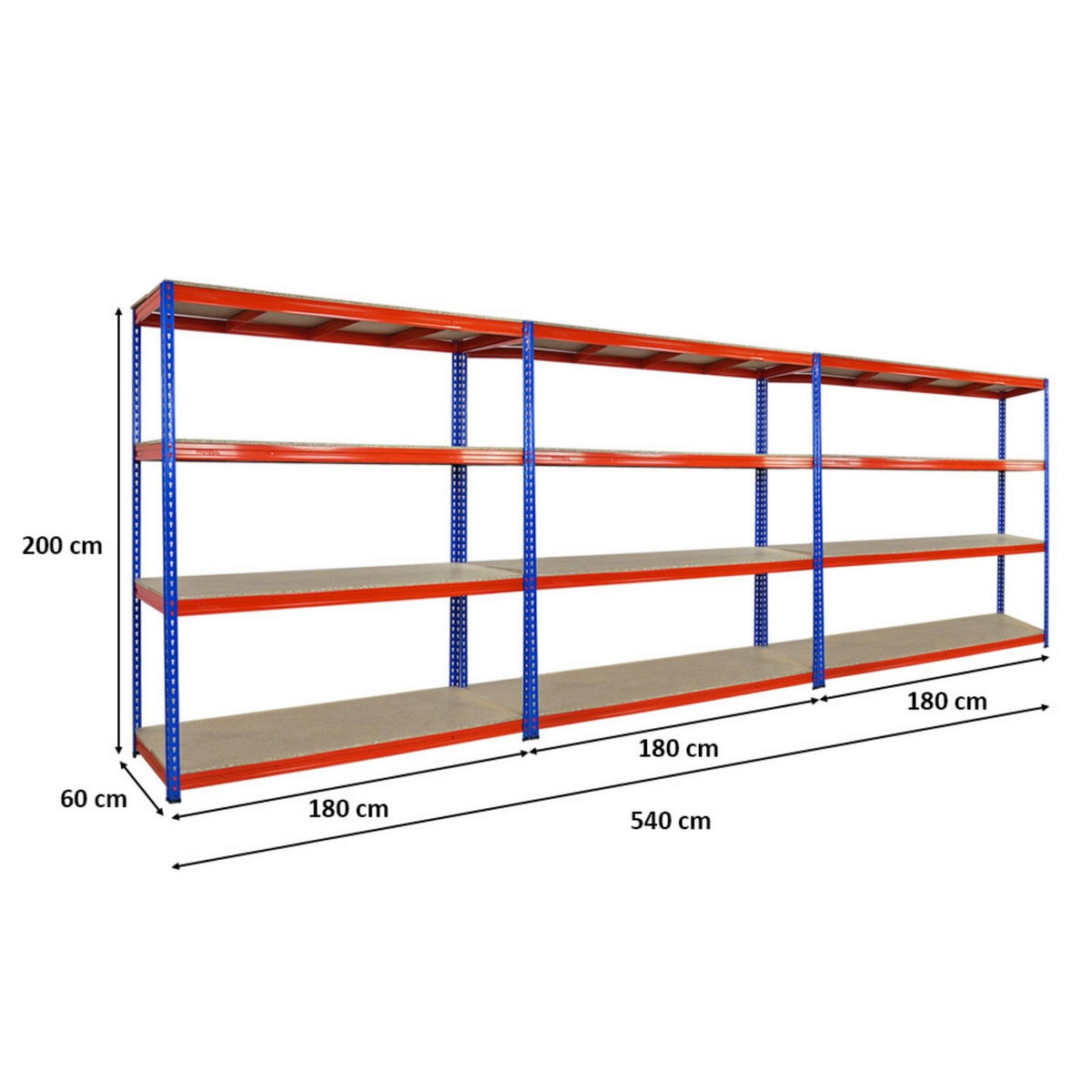 SCHWERLASTREGAL Bison 3er-Set mit 3x 200x180x60 cm 4 Fachböden Fachlast 600 kg Blau-Orange - Orange, Metall (540/200/60cm) - PROREGAL