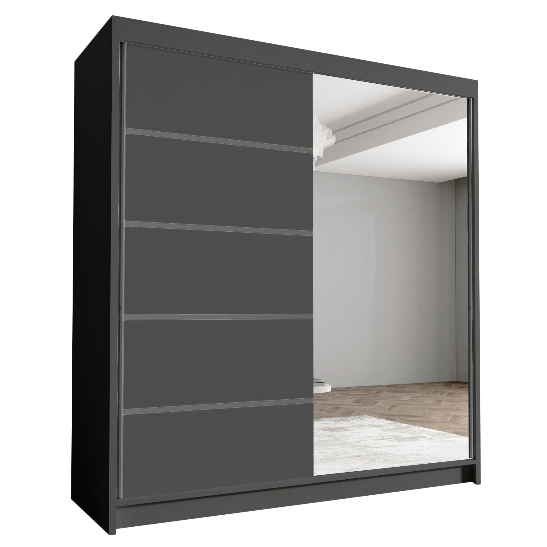 SCHWEBETÜRENSCHRANK Harry III - 180 cm - Schwarz, Holzwerkstoff/Metall (180/215/58cm) - Sofnet