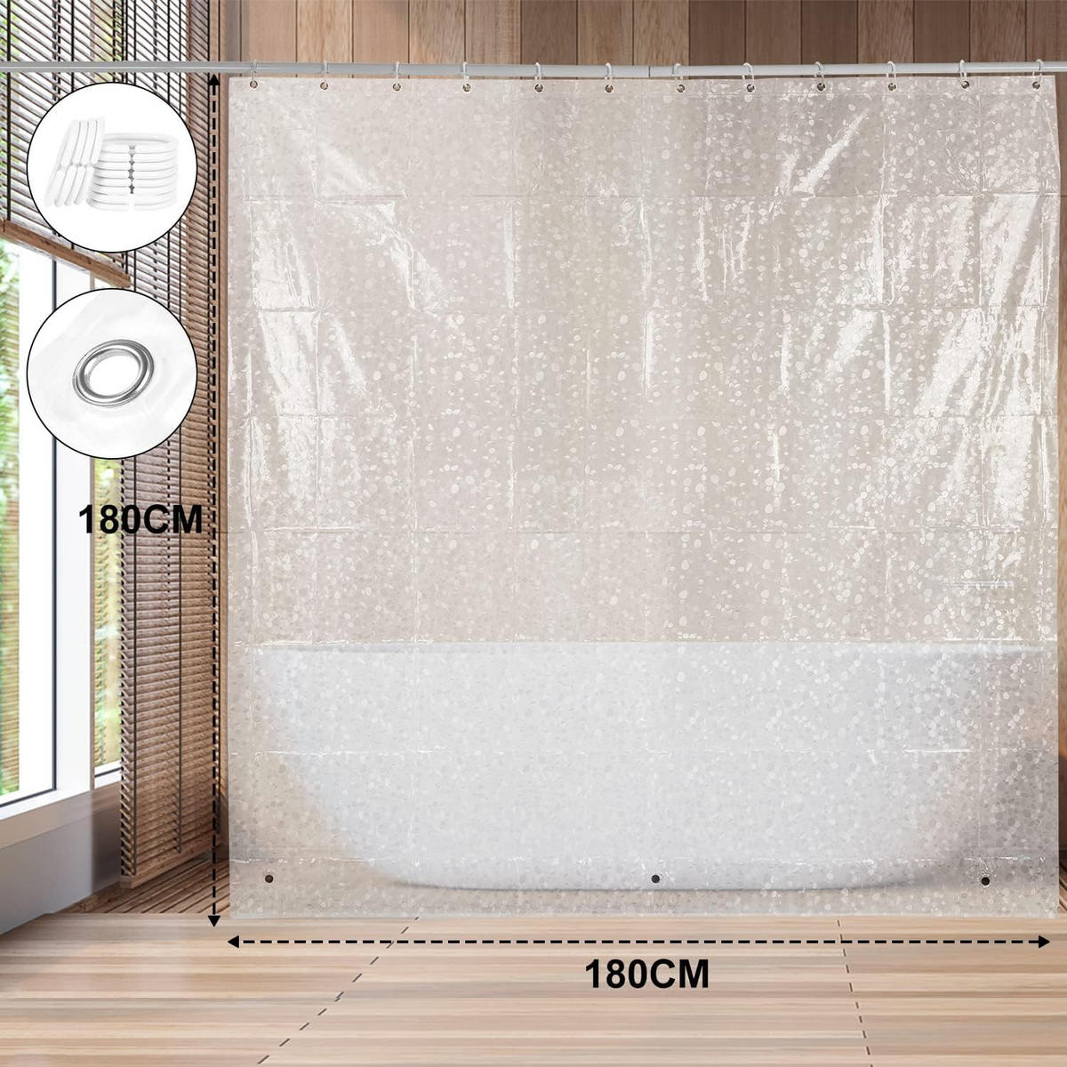 DUSCHVORHANG Grau transluzent 3D wasserdicht antibakteriell schimmelresistent - Transparent, Kunststoff (180/180cm) - MCBOSON