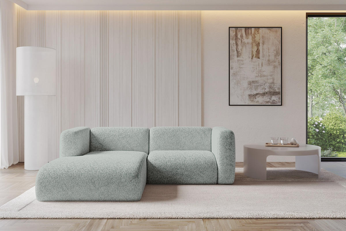 ECKSOFA Ottomane Links MIRA-L1 227x179x89 Grün Velours - Schwarz/Hellgrün, Holzwerkstoff/Kunststoff (227/179cm) - ALTDECOR