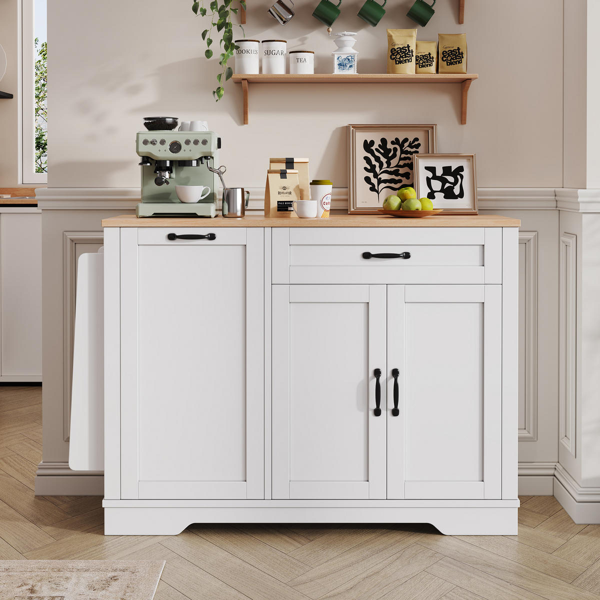 SIDEBOARD in Weiß Buffet mit 3 Türen und Schublade für Esszimmer, Wohnzimmer und Küche, B115/T40/H87 cm - Weiß, Holzwerkstoff/Metall (115/87/40cm) - STILVORA