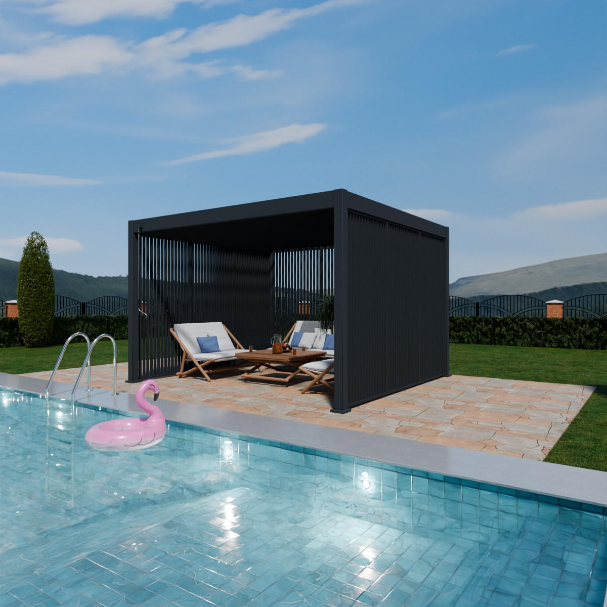 SEITENWAND Vertikale Lamellenwand Paneel 113 cm Zubehör für Trumpf & Superior Pergola Aluminium Anthrazit - Anthrazit, Metall (113/234/6cm) - PergoLine