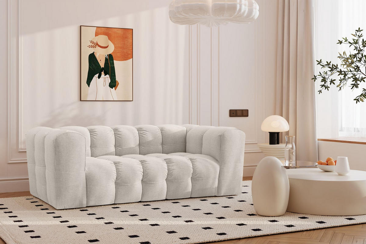 SOFA 2-Sitzer, Komfort, BALOO, Stoff Schenille, Ecru - Ecru, Holz (196/75/106cm) - Kaiser Möbel