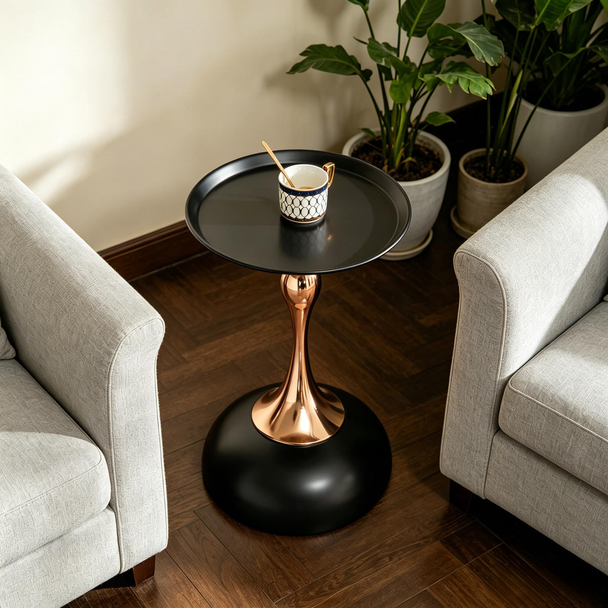 BEISTELLTISCH in Schwarz Runder Wohnzimmer für Wohnzimmer / Zuhause / Büro - Goldfarben/Schwarz, Metall (38/38/54cm) - STILVORA