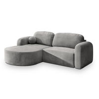 ECKSOFA AMILIA M L-S Hellgrau Velours-Stoff mit Schlaffunktion - Hellgrau, Holz (263/174cm) - MASSENO