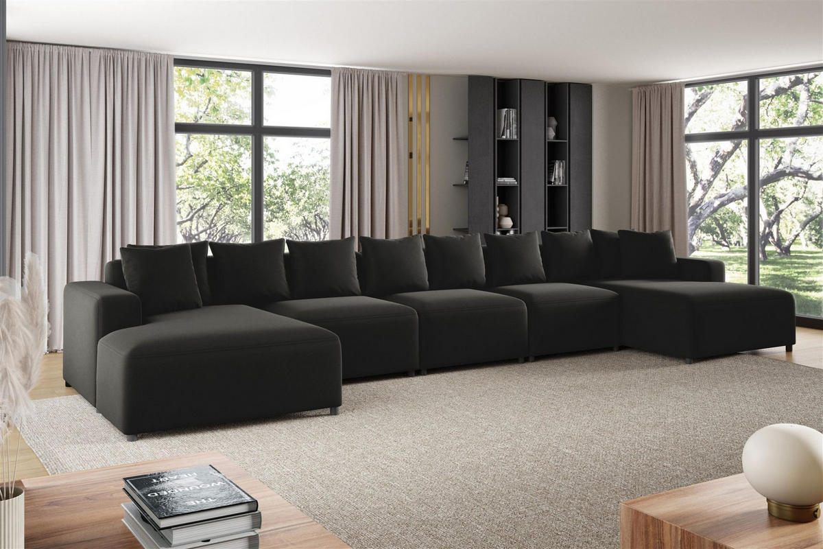 WOHNLANDSCHAFT Megan Xl In Salvador - Schwarz, Holzwerkstoff/Textil (517/75/165cm) - Fun Möbel