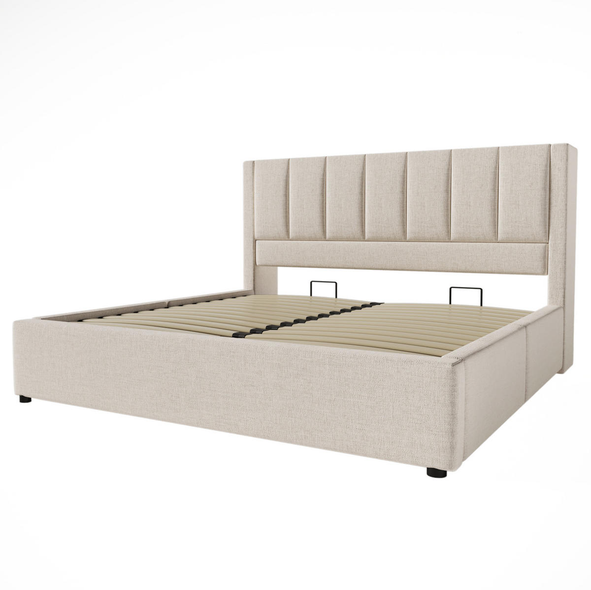 POLSTERBETT mit Stauraum und Ladestation 160x200 cm Leinen Beige - Beige, Metall (160/200cm) - Meubliv
