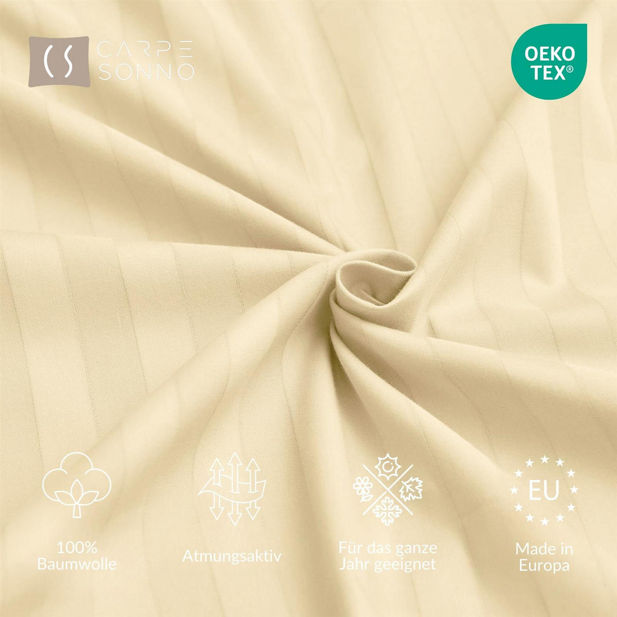 BETTWÄSCHE Damast 135x200 Creme gestreift - Bettbezug aus 100% Baumwolle - Creme, Textil (135/200cm) - Carpe Sonno