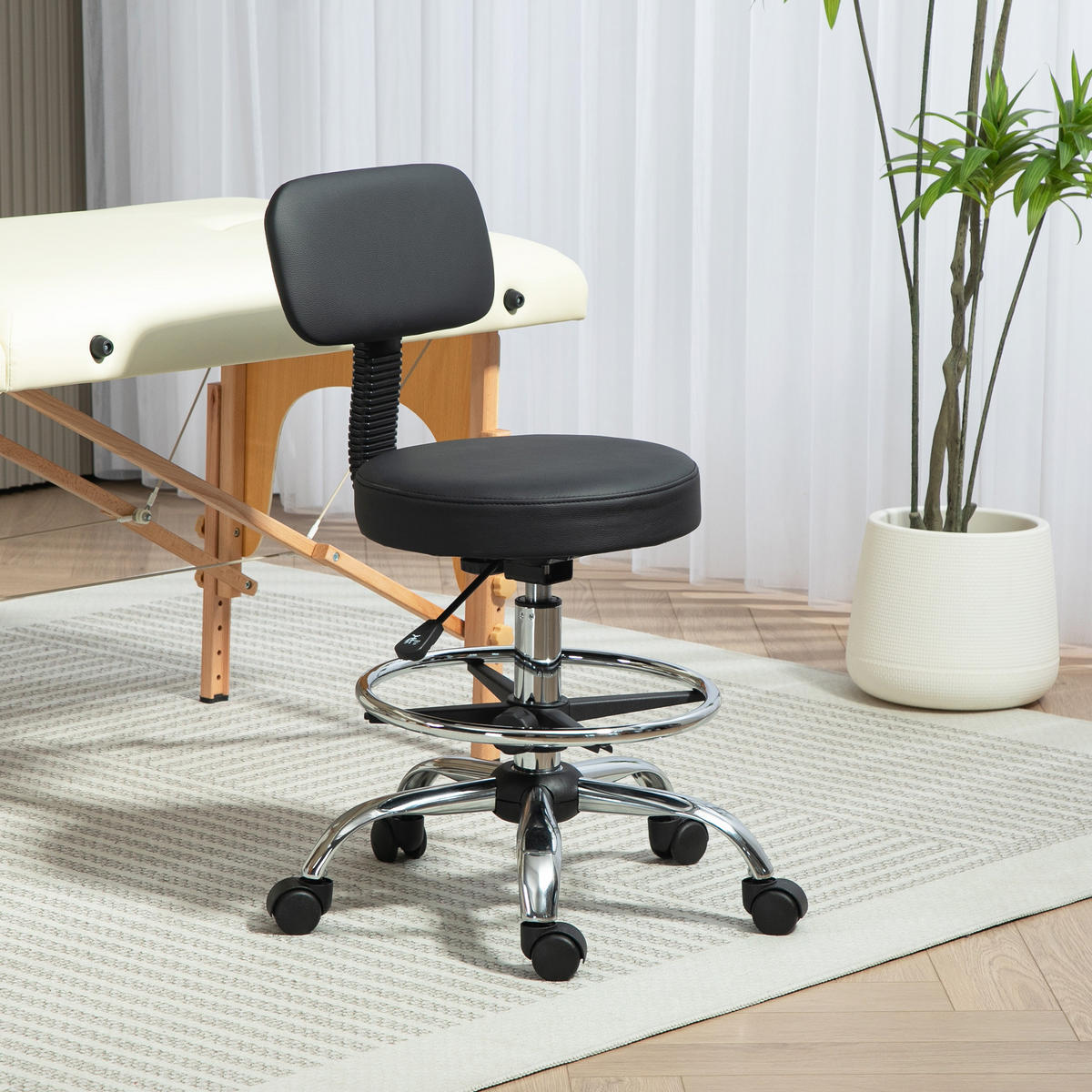 BÜROSTUHL Ergonomischer Zeichenstuhl, Höhenverstellbar Computerstuhl mit Fußring - Schwarz, Kunststoff (52/92/52cm) - HOMCOM