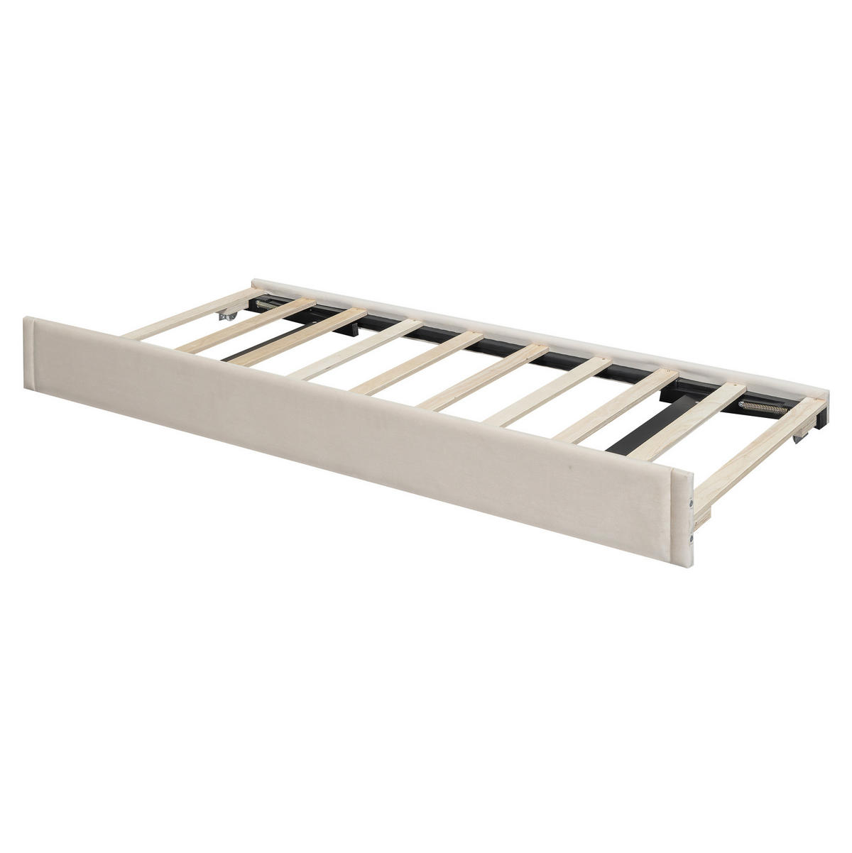 SAMT-POLSTERBETT 90/200 cm mit Rollbett und gepolstertem Kopfteil - Beige, Textil (90/200cm) - BEAOK