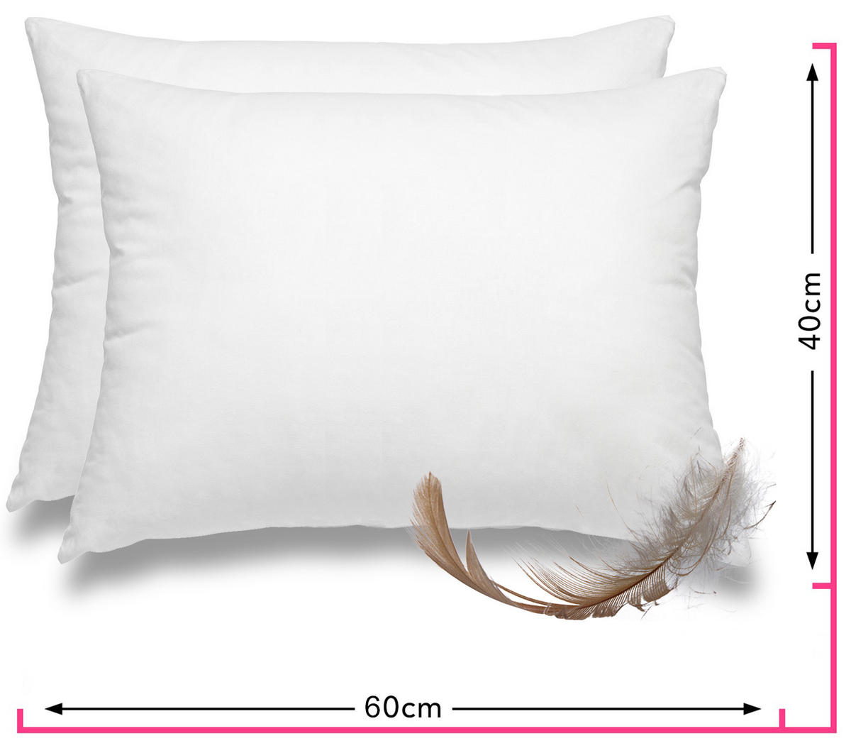 FEDERKISSEN 2er Set 100% Federn 40/60 cm Bezug aus 100% Baumwolle - Weiß, Textil (60/40cm) - wometo