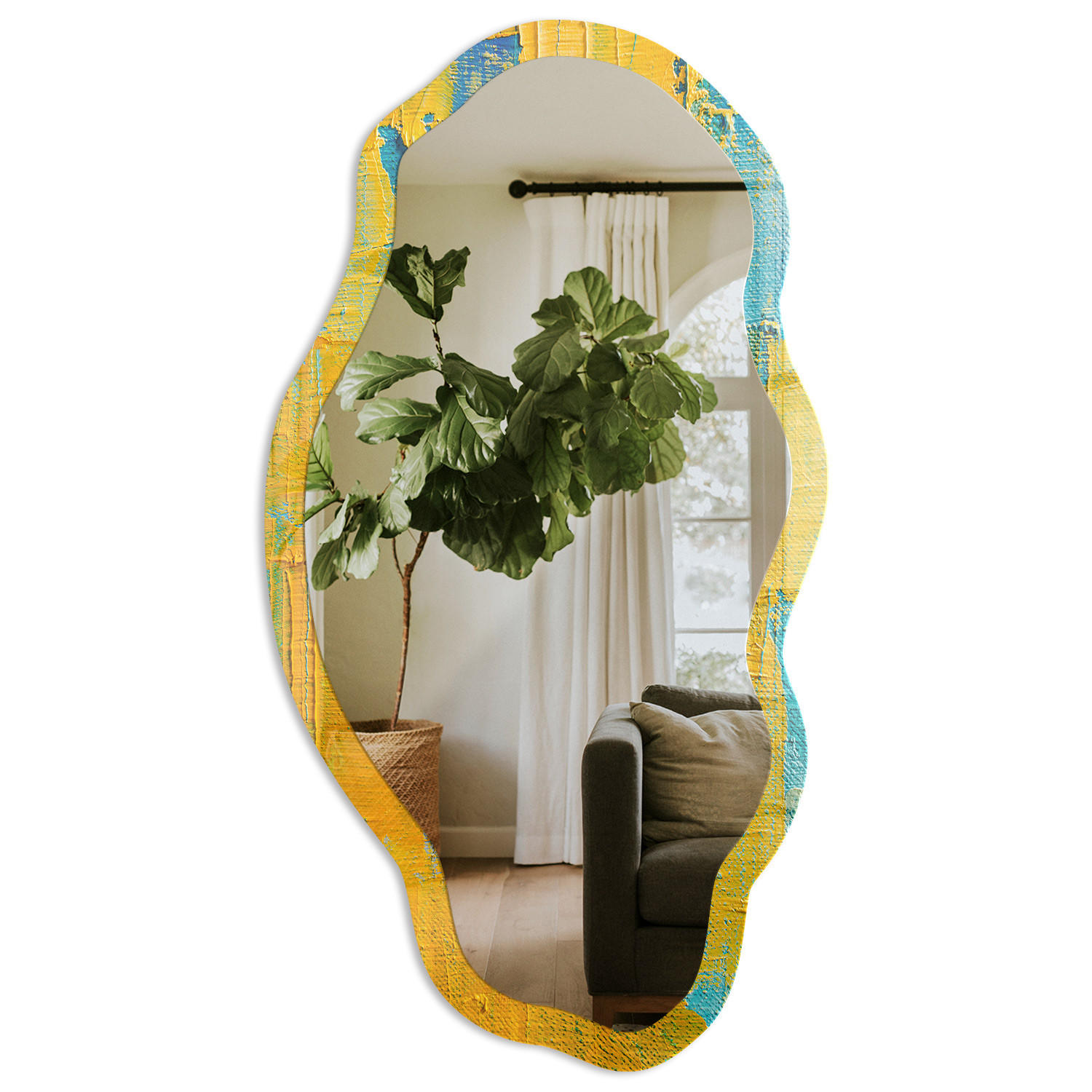 SPIEGEL 90x45 cm asymmetrisch mit Druck - Farbimpuls - Transparent, Glas (45/90/0.4cm) - TULUP