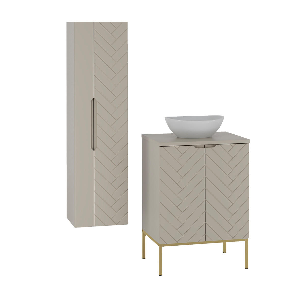 BADMÖBEL Daria 2er-Set Kaschmir - Beige, Holzwerkstoff (60.6/84.2/45.8cm) - Petits-meubles
