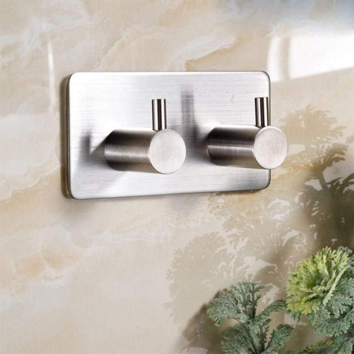 HANDTUCHHAKEN 2er-Set Edelstahl selbstklebend silber - Silberfarben, Metall (4.5/2.3/9cm)