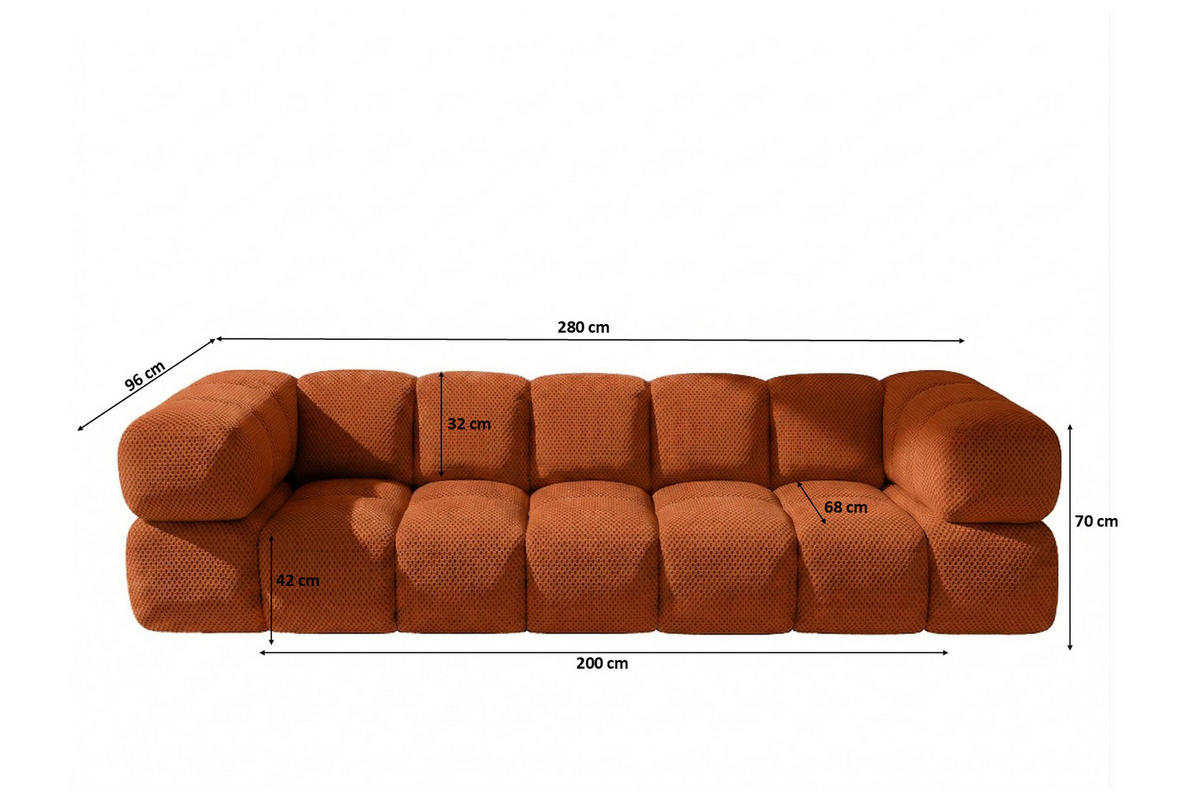SOFA 4-SITZER, Strukturierter Premiumstoff Sonic, Kupfer, Averro - Orange, Holz (280/70/96cm) - Kaiser Möbel