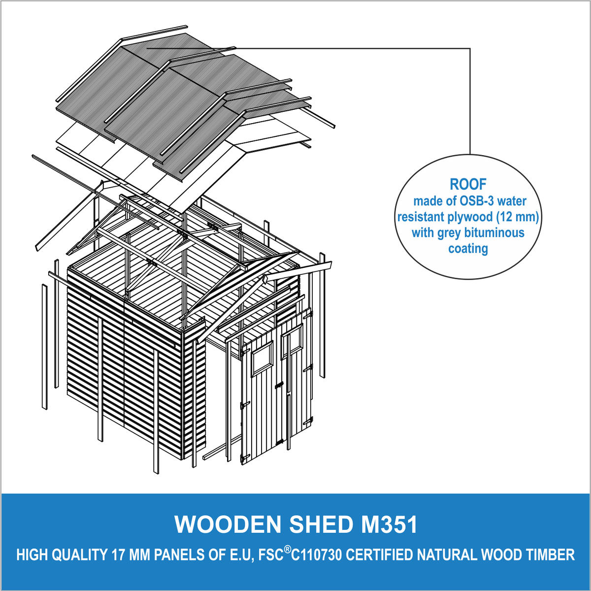 HOLZ GARTENSCHUPPEN - H228x222x233 cm/4,2 m² - M351 - Beige, Holz (233/228/199cm) - Timbela