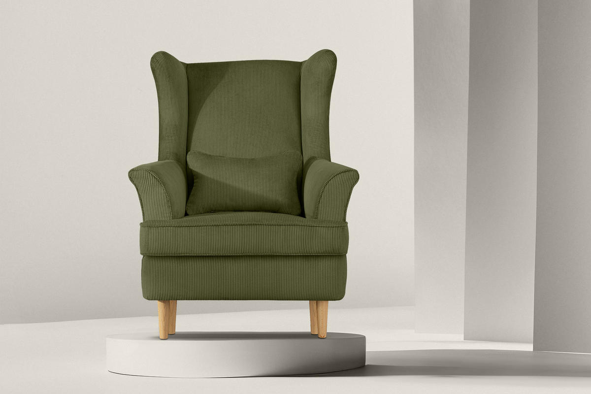 OHRENSESSEL STRALIS inklusive dekorativem Kissen, grün - Grün, Textil (82/108/80cm) - KONSIMO®
