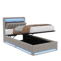 POLSTERBETT 90x200 cm LED Stauraum Lattenrost Kopfteil grau - Grau, Holz (90/200cm) - LEBENLANG