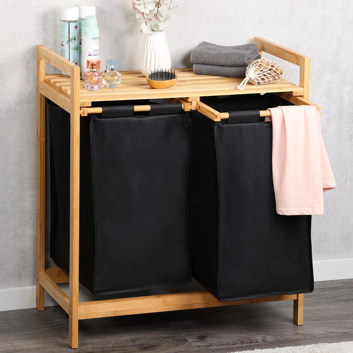 WÄSCHEKORB aus Bambus 64/33/73 cm - Schwarz, Naturmaterialien (33/73/64cm) - Kesper